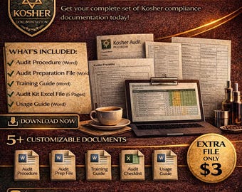 Kosher Audit Kit | Kashrut Certification Template Bundle | HACCP Kosher Checklist Excel + Word Templates