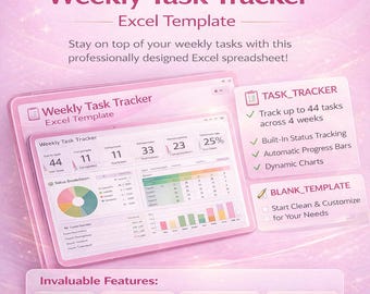 Weekly Task Tracker Excel Template |Planner, Project Management Spreadsheet (Digital Download)