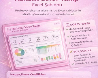 Turkish Weekly Task Tracker Excel Template | Project Management Dashboard (Digital Download)