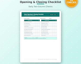 Restaurant Daily Opening Closing Checklist, Food Safety HACCP (PDF)