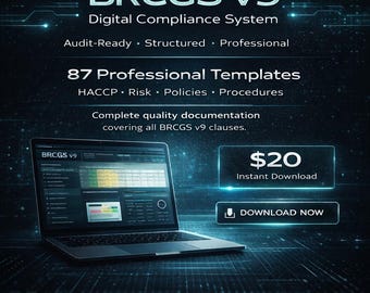 BRCGS v9 Food Safety QMS Template |87 documents, HACCP, Risk Matrix (Digital Download)