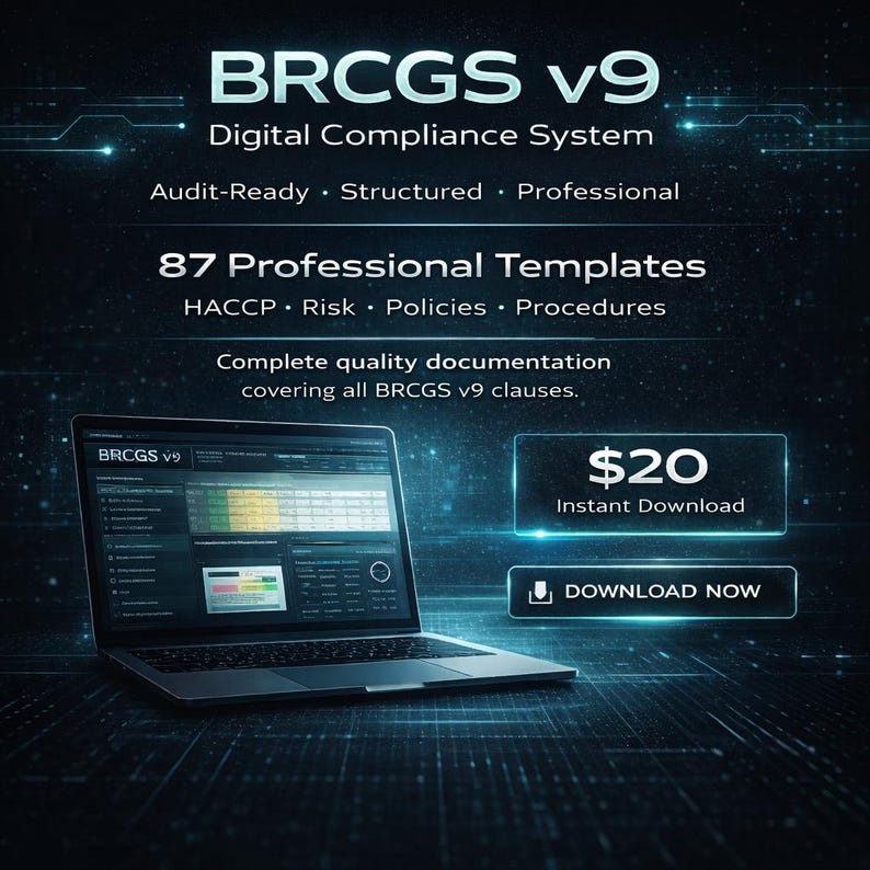BRCGS V9 Food Safety QMS Template |87 Documents, HACCP, Risk Matrix ...