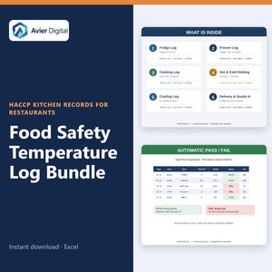 Food Safety Temperature Log Bundle, HACCP Kitchen Records for Restaurants