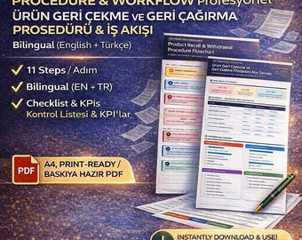 Diagramma di flusso della procedura di richiamo per motivi di sicurezza alimentare – BRCGS v9, bilingue inglese e turco (download digitale)