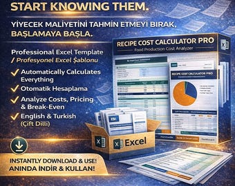 Recipe Cost Calculator Excel Template | Bilingual English & Turkish | Food Business Pricing