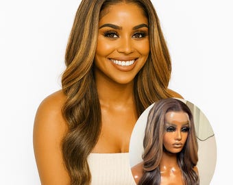 Streaks Heat Resistant Fiber Hair Synthetic Lace Front Wigs -  #Blonde brown Brown With Blonde Highlights Lace Front Wig | Synthetic Face  main image 3