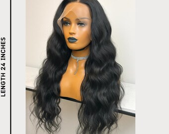 Long Black Wavy Wig| Synthetic Hair Heat Safe 13x6 Lace Front
