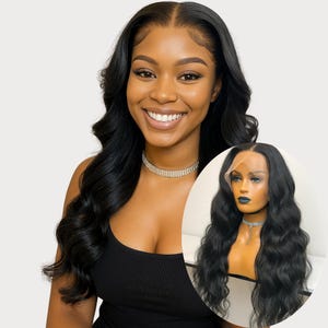 Long Black Wavy Wig: Heat-Safe Synthetic Lace Front
