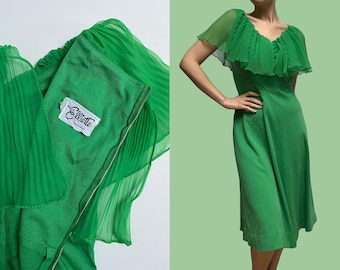 Vintage 60s Miss Elliette chiffon cape dress 12/14 M