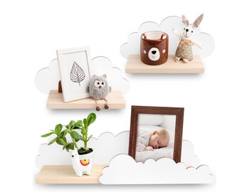 Cloud Wall Shelf Set: Natural Wood Nursery Decor