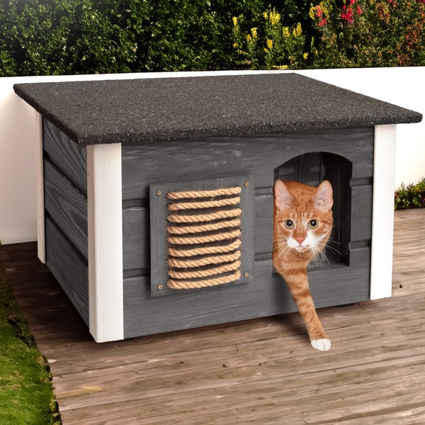 Cat house outdoor winterproof - outdoor cat house - insulated shelter- Waterproof and weatherproof - scratcher - colors - 61 X 39 X 36 cm