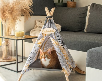 Katzenbett für Katzen und Haustier – Stylish Katzenbett höhle – Modische Katzen zelt – viele Muster– Hunde und Katzen Tipi- 53x53x70cm