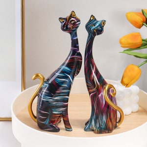 Oil Painting Statue Nordic Art Cat Resin Abstract Ornaments Decorations Figurines Bedroom Desktop Porch Cat Home Decor Gift Figurine Statue