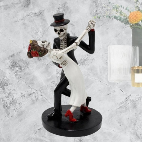 Sugar Skull Couple Dancing Figure Skeleton Couple Statue Mini Resin Christmas Halloween Gifts For Men Women