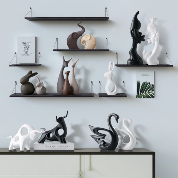 Figurines nordiques en céramique éléphant chat cerf lapin escargot ornements décorations pour la maison de style porcelaine sculpture artisanat pour la maison.