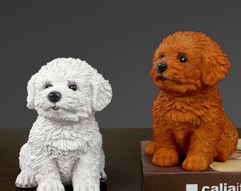 Cute Bichon Frise Sculpture Decoration Puppy Pet Figurine Modern Teddy Dog Animal Resin Figurine Bedroom living room Home Décor