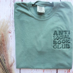 Embroidered Anti Social Book Club Comfort Colors T-Shirt | Unisex Vintage Garment Dyed T-shirt