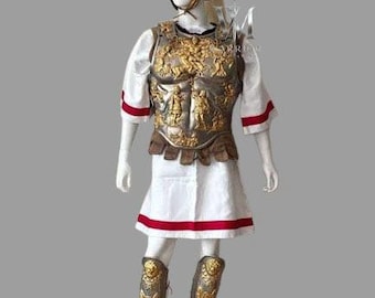 Medieval Brass  Armor Roman Cuirass Reenactment Breastplate 18ga Brass And Helmet