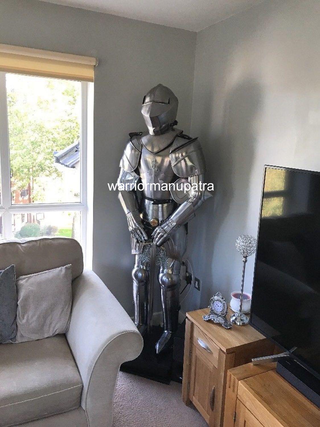 Handmade Wearable Medieval Knight Suit of Armor: Nickel Finish, 6 ft