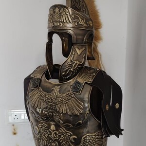 Medieval Brass Big Eagle Armor Roman Cuirass Reenactment Breastplate 18ga Brass And Helmet