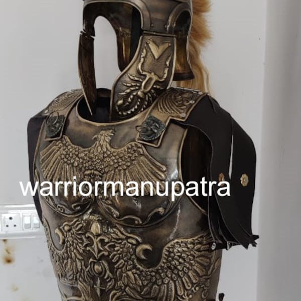 Medieval Brass Big Eagle Armor Roman Cuirass Reenactment Breastplate 18ga Brass And Helmet