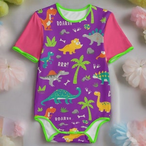 Purple Dino Stomp Adult Baby Bodysuits