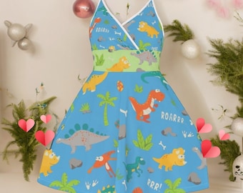 Lil Cute Core Blue Dino Tea Party Dress