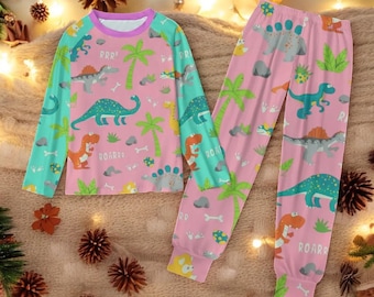 Conjunto de pijama ABDL rosa con estampado de dinosaurios