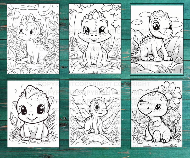 25 Cute Baby Dinosaur Fantasy Coloring Page Book, Adults + Kids ...