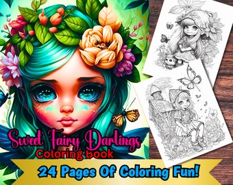 24 Sweet Fairy Darlings kleurplaten - Fantasy Anime kleurplaat, volwassenen + kinderen - Download - grijswaarden kleurplaat - cadeau, afdrukbare PDF