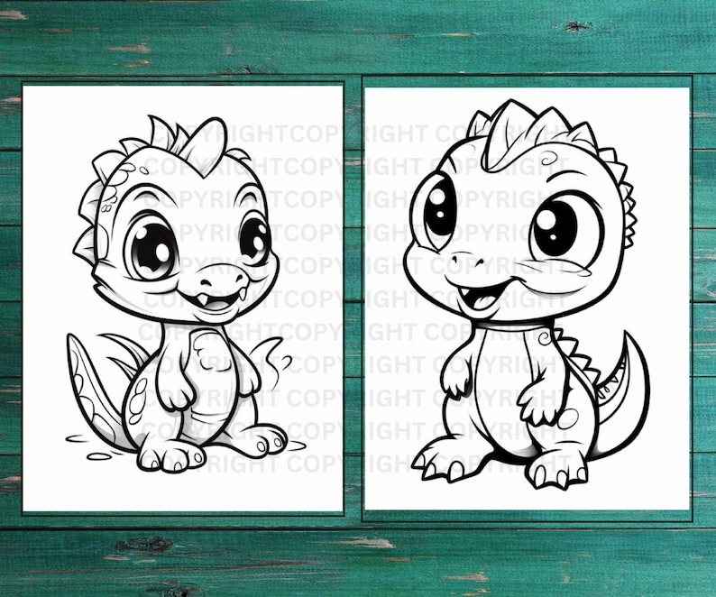 25 Cute Baby Dinosaur Fantasy Coloring Page Book, Adults + Kids ...