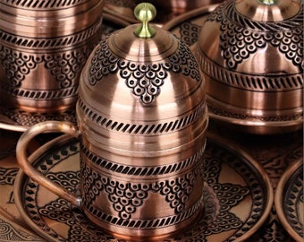 6 Cup Grape Processing Copper Coffee Set