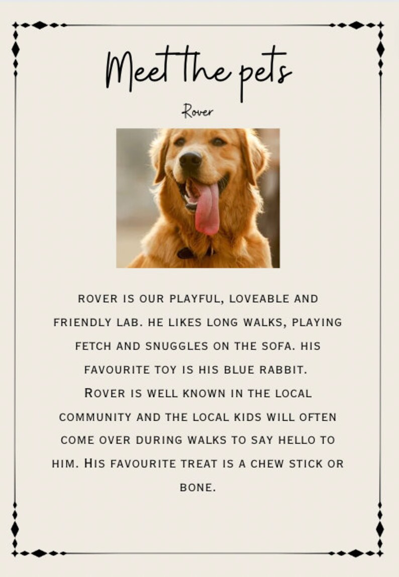 Printable Pet Sitting Guide, House Guide for Pet Sitters, Information Sheet for Pet Sitters, Pet