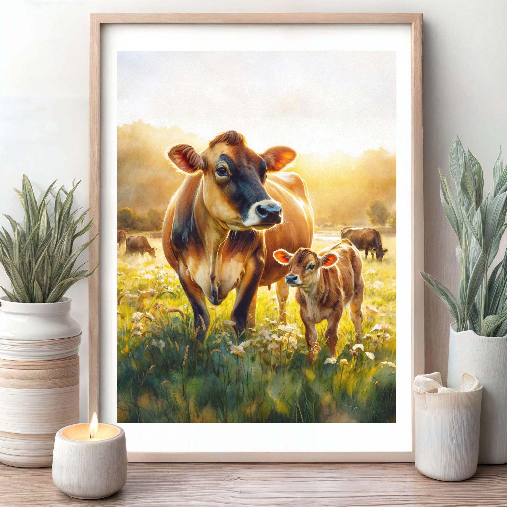 Vintage Jersey Cow and Calf Poster Print: Rustic Farmhouse Wall Art - Etsy