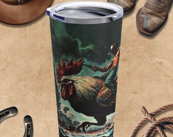 Vaso de vaquero montando gallo: taza de viaje de rodeo occidental de 590 ml