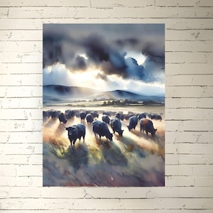 Watercolor Black Angus Herd Print Cattle Wall Art Farm Lovers Gifts Ranch Grazing Cow Painting Farmhouse Décor Satin Archival Matte Poster