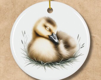 Enfeite de cerâmica Gosling adormecido: decoração de berçário para festas