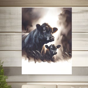 Watercolor Black Angus Cow And Calf Print Cattle Wall Art Farm Lovers Gifts Ranch Cow Painting Farmhouse Décor Satin Archival Matte Poster