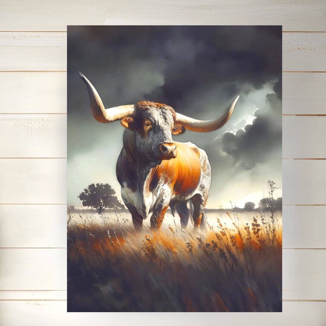 Texas Longhorn Bull Watercolor Print: Farmhouse Cattle Art Poster - Etsy