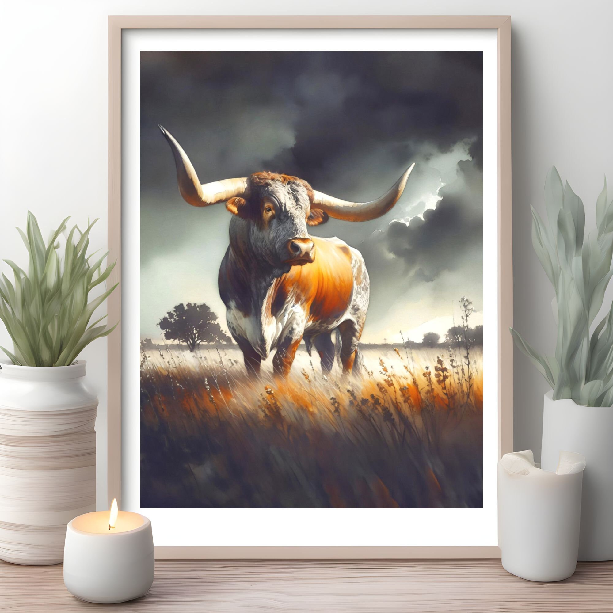 Texas Longhorn Bull Watercolor Print: Farmhouse Cattle Art Poster - Etsy