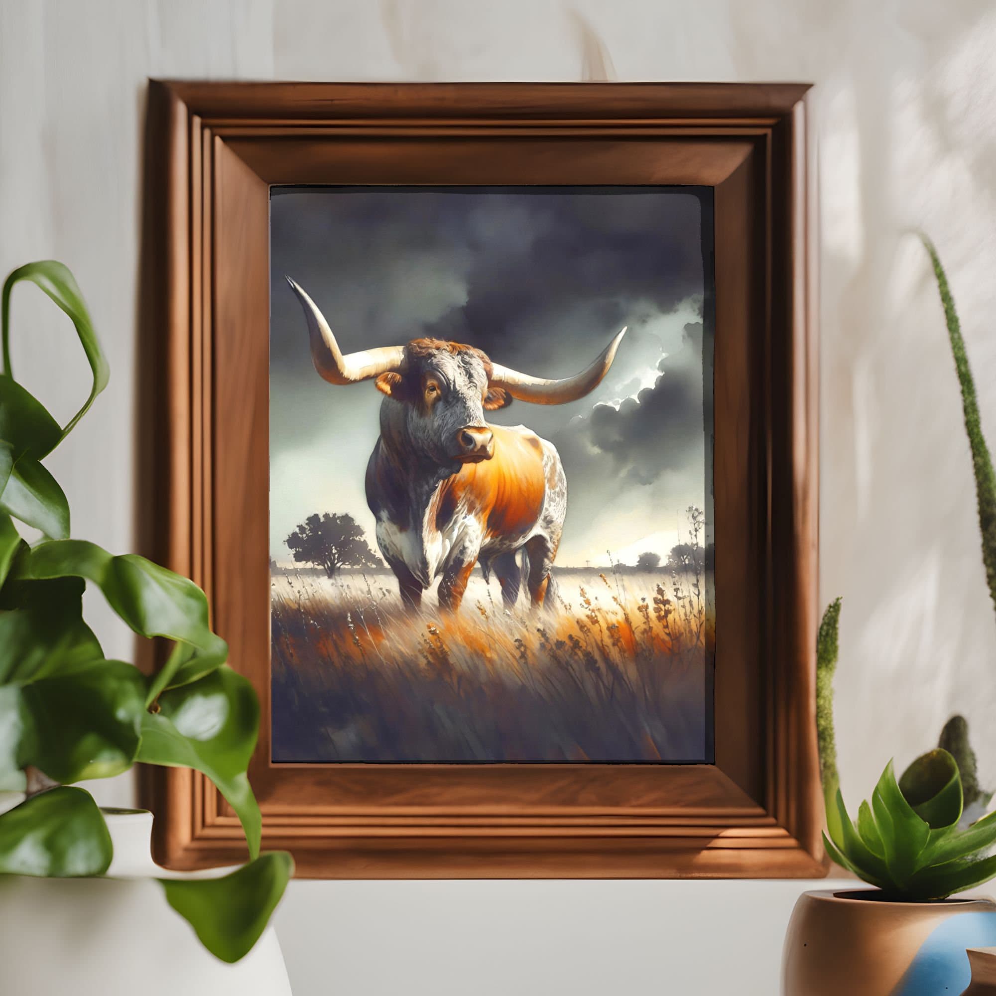 Texas Longhorn Bull Watercolor Print: Farmhouse Cattle Art Poster - Etsy
