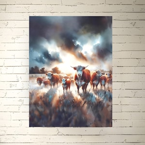 Hereford Herd Print Cattle Watercolor Illustration Wall Art Farm Lovers Gifts Ranch Painting Farmhouse Décor Satin Archival Matte Poster