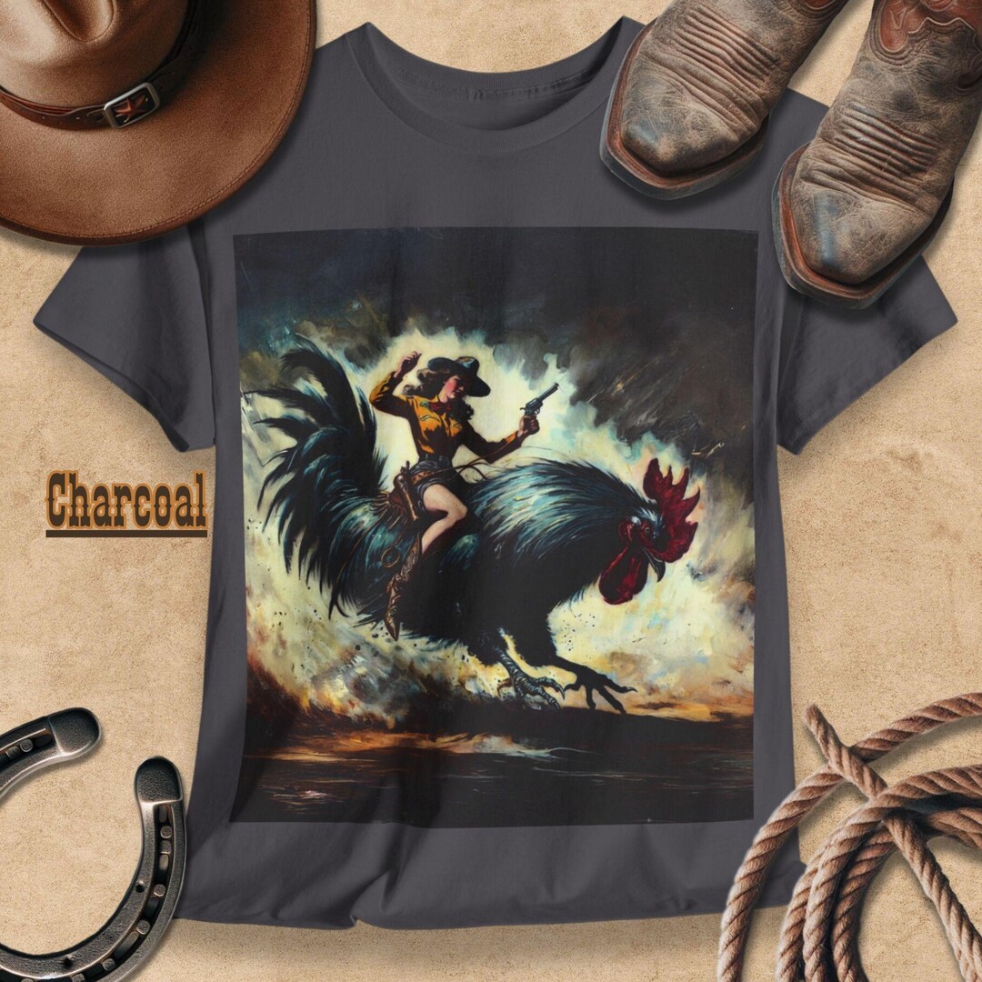 Rooster Riding Bull Retro Cowgirl Riding Rooster T-shirt: Vintage Western Art Tee - Etsy