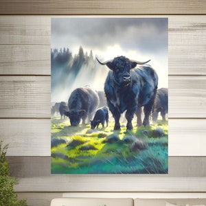 Black Angus Herd Print Cattle Watercolor Wall Art Farm Lovers Gifts Ranch Grazing Cow Painting Farmhouse Décor Satin Archival Matte Poster