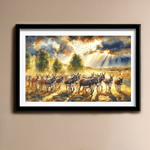 Herd of Donkeys Print Watercolor Pasture Illustration Wall Art Farm Donkey Lovers Gifts Ranch Painting Farmhouse Décor Archival Matte Poster