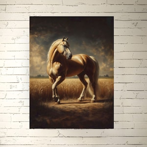 Palomino American Quarter Horse Vintage Style Oil Painting Print Equestrian Art Rustic Equine Farmhouse Décor Satin or Archival Matte Poster