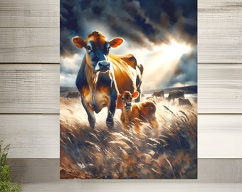 Jersey Cow Print Dairy Cattle Watercolor Illustration Calf Wall Art Farm Lovers Gifts Ranch Painting Farmhouse Décor Archival Matte Poster