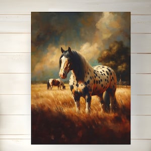 Appaloosa Horse Vintage Style Oil Painting Equestrian Fine Art Print Rustic Wild Equine Farmhouse Décor Satin or Archival Matte Poster