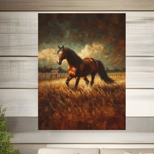 Bay American Quarter Horse Vintage Style Oil Painting Equestrian Fine Art Print Rustic Equine Farmhouse Décor Satin or Archival Matte Poster