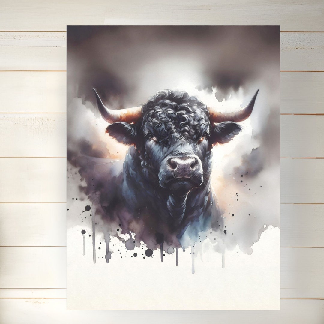 Watercolor Black Angus Bull Poster Print: Farmhouse Cattle Wall Art - Etsy